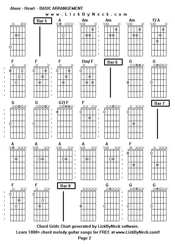 Chord Grids Chart of chord melody fingerstyle guitar song-Alone - Heart  - BASIC ARRANGEMENT,generated by LickByNeck software.